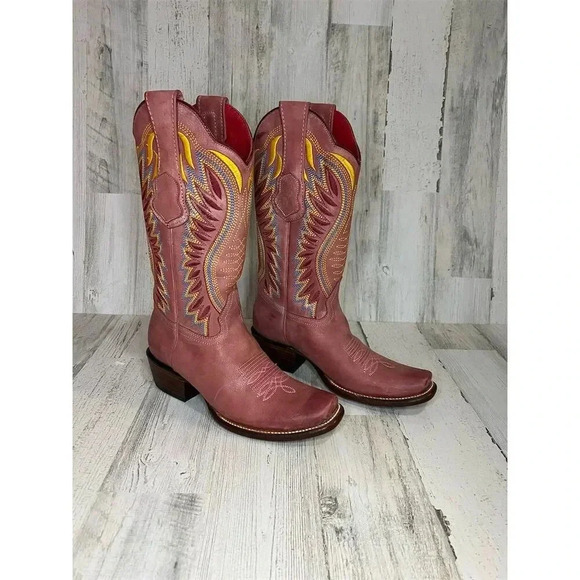 Los Altos Shoes - Los Altos Women's Pink Embroidered Western Cowboy Boots Size 7.5